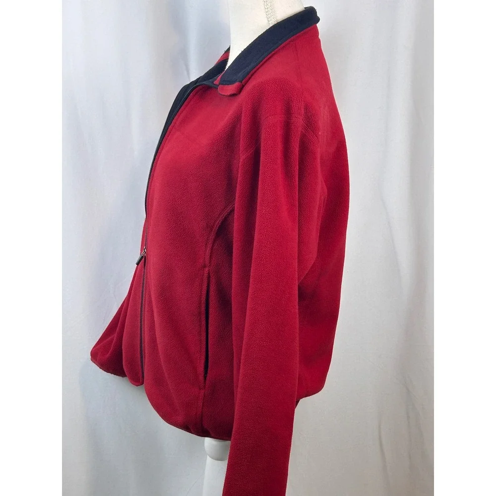 Lands End Womens Red Fleece Full Zip Jacket Navy‎ Blue Neck Outdoor Layering S
